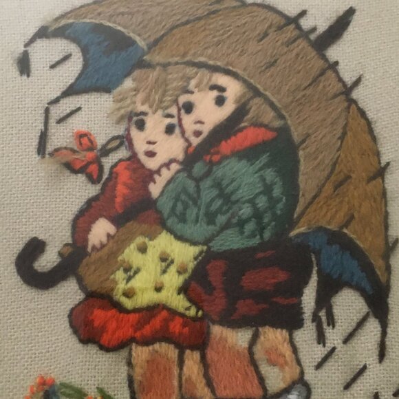 Vintage Hummel Needlework Children In The Rain 3D Embroidery Professional Frame - Picture 5 of 12